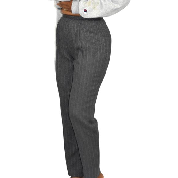 Vintage High Waisted Trousers Grey Striped Dress Pants Tapered Pleated 4 Petite - Picture 12 of 16